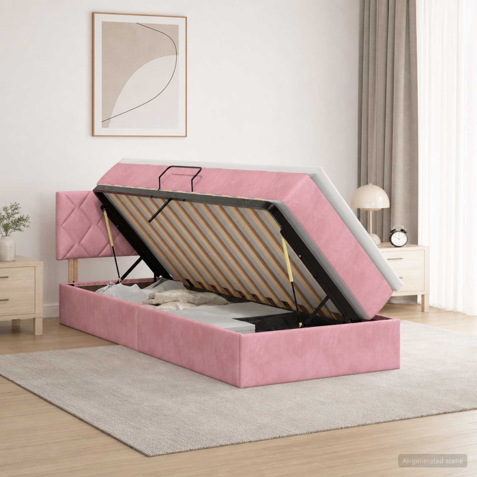 LED Opslagbed met Matras Roze 100 x 200 cm Fluweel