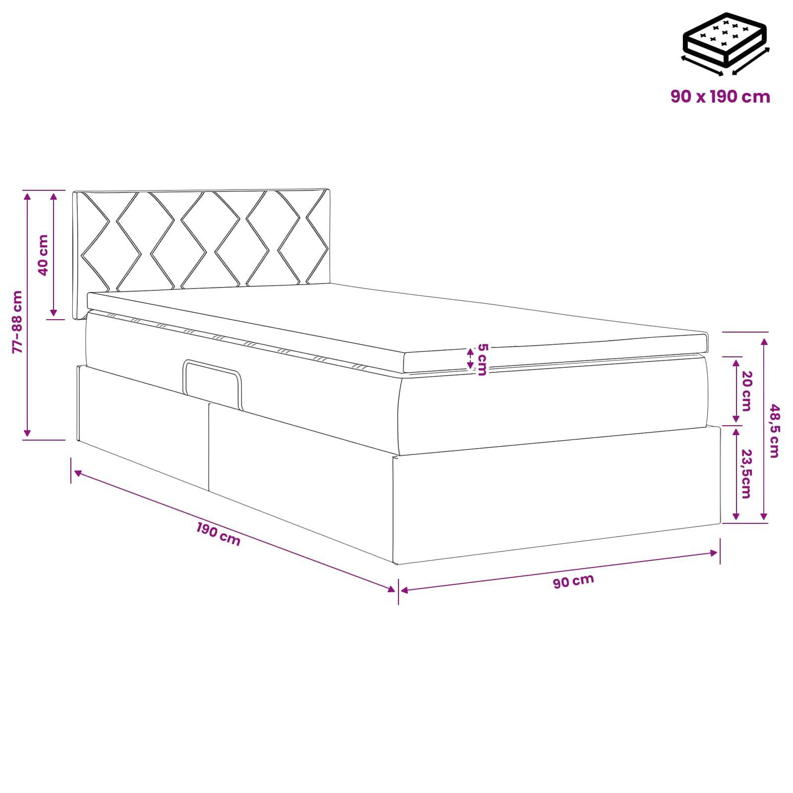 Opslag bed met hoofdeinde Roze 90 x 190 cm Fluweel