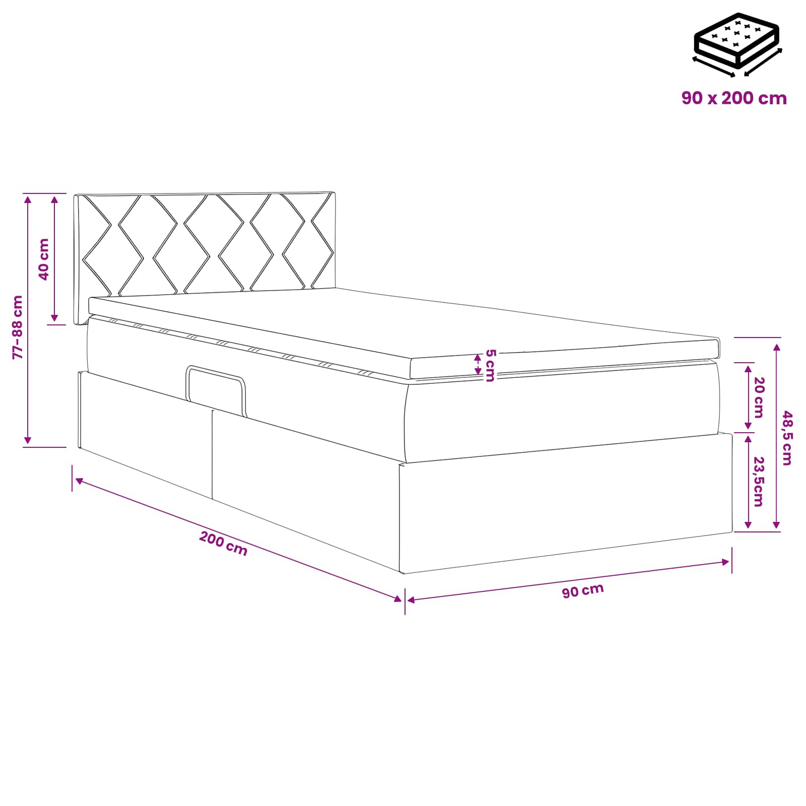 Opslag bed met hoofdeinde Roze 90 x 200 cm Fluweel