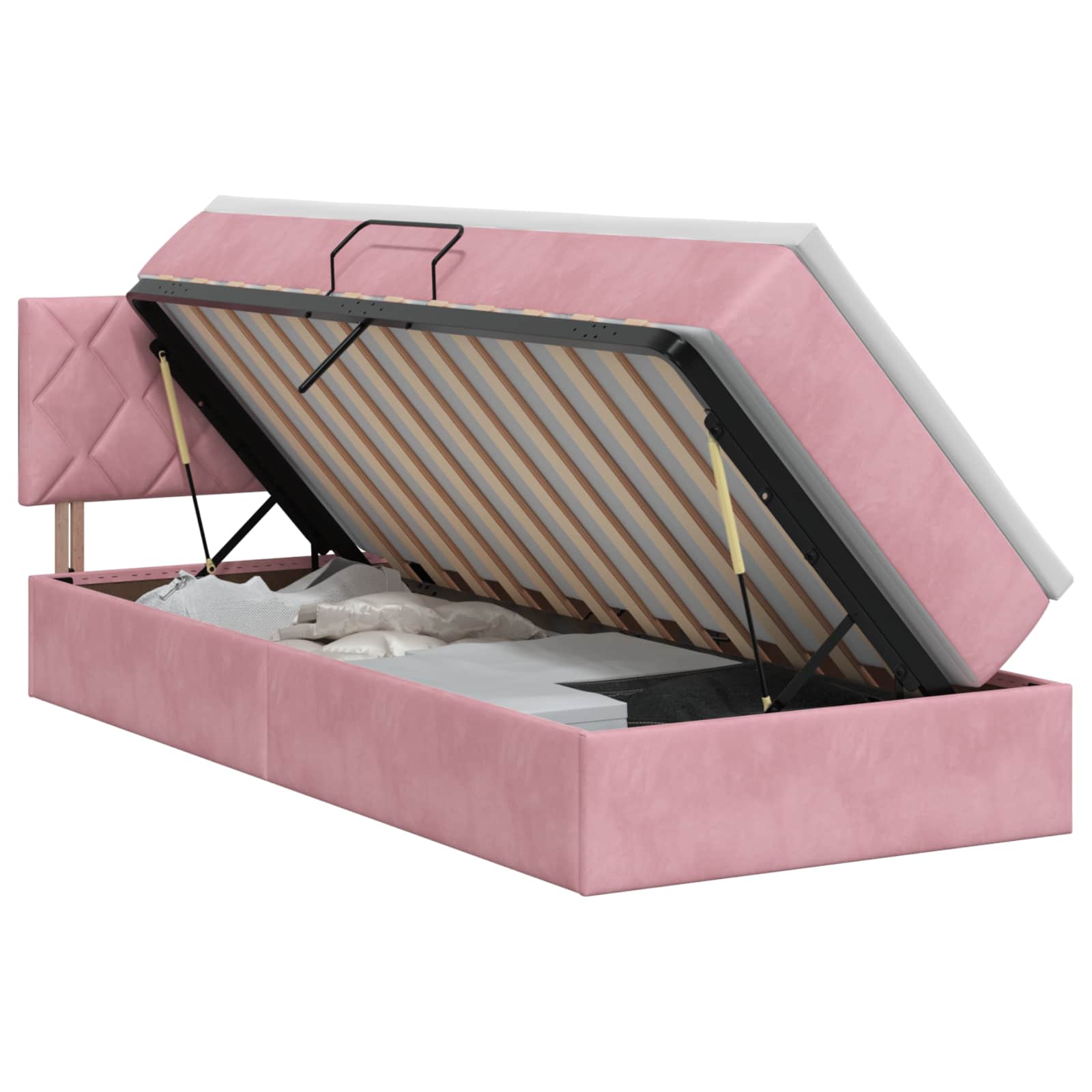 Opslag bed met hoofdeinde Roze 100 x 200 cm Fluweel