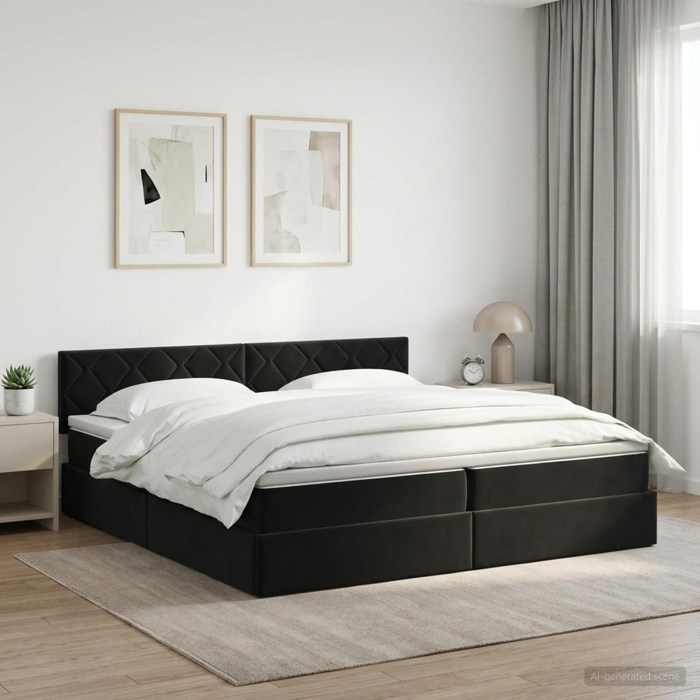 Opslag bed met hoofdeinde Zwart 200 x 200 cm Fluweel