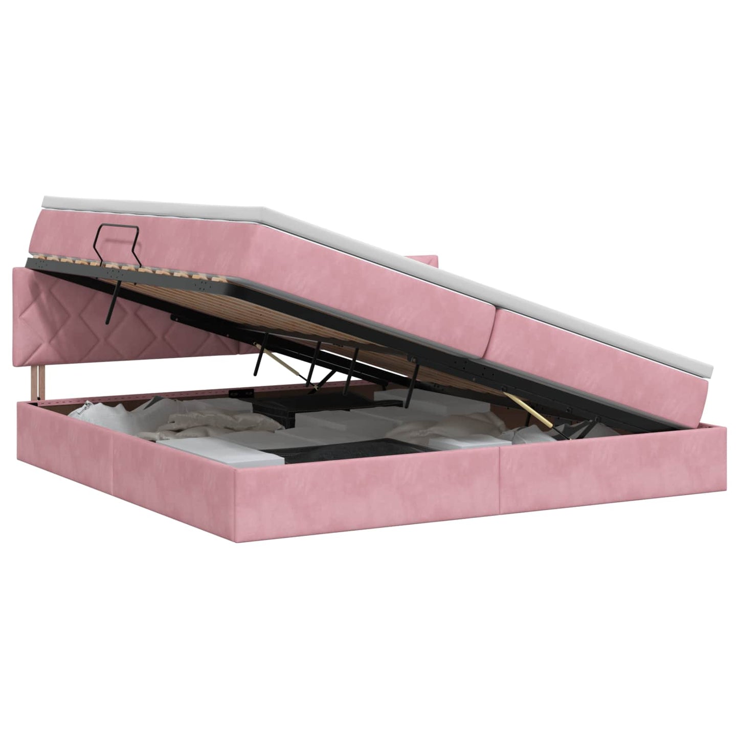 Opslag bed met hoofdeinde Roze 200 x 200 cm Fluweel