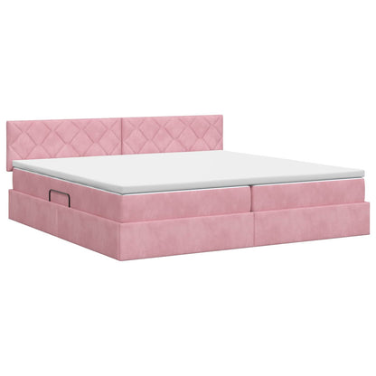 Opslag bed met hoofdeinde Roze 200 x 200 cm Fluweel