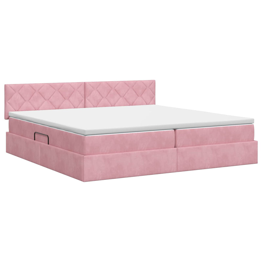 Opslag bed met hoofdeinde Roze 200 x 200 cm Fluweel