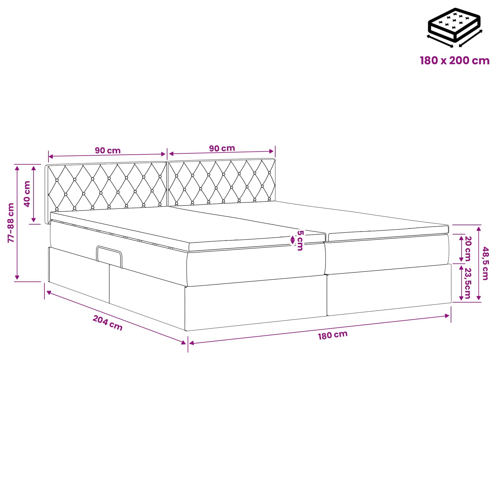Opslag bed met hoofdeinde 2 st Roze