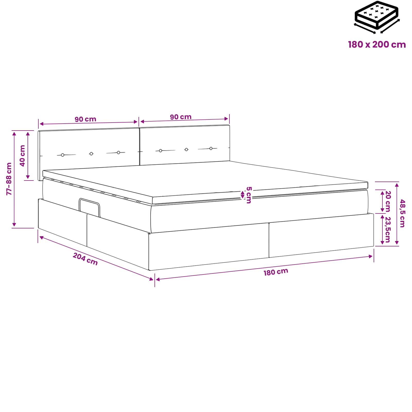 Opslag bed met hoofdeinde 2 st Donkerblauw