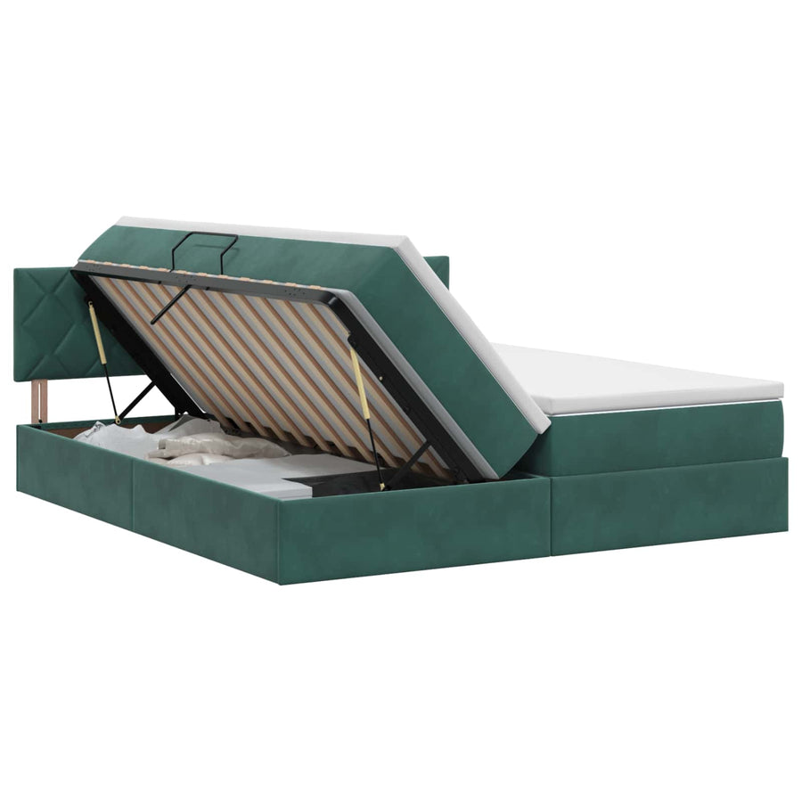Opslag bed met hoofdeinde 2 st Donkergroen