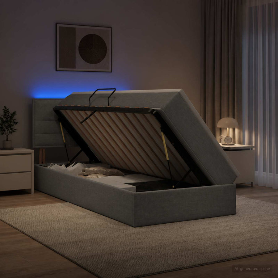 LED Opslagbed met Matras Lichtgrijs 100 x 200 cm Stof