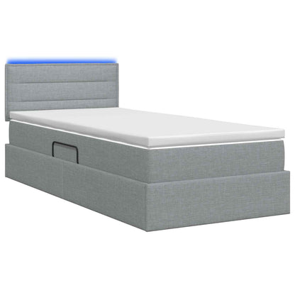 LED Opslagbed met Matras Lichtgrijs 90 x 190 cm Stof