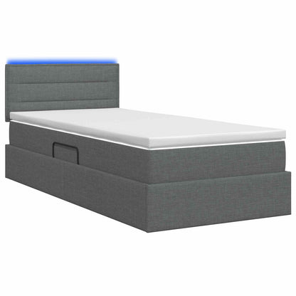 LED Opslagbed met Matras Donkergrijs 90 x 190 cm Stof
