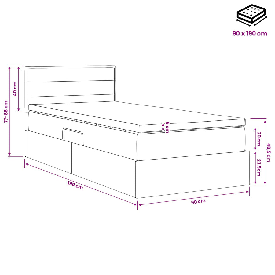 LED Opslagbed met Matras Zwart 90 x 190 cm Stof