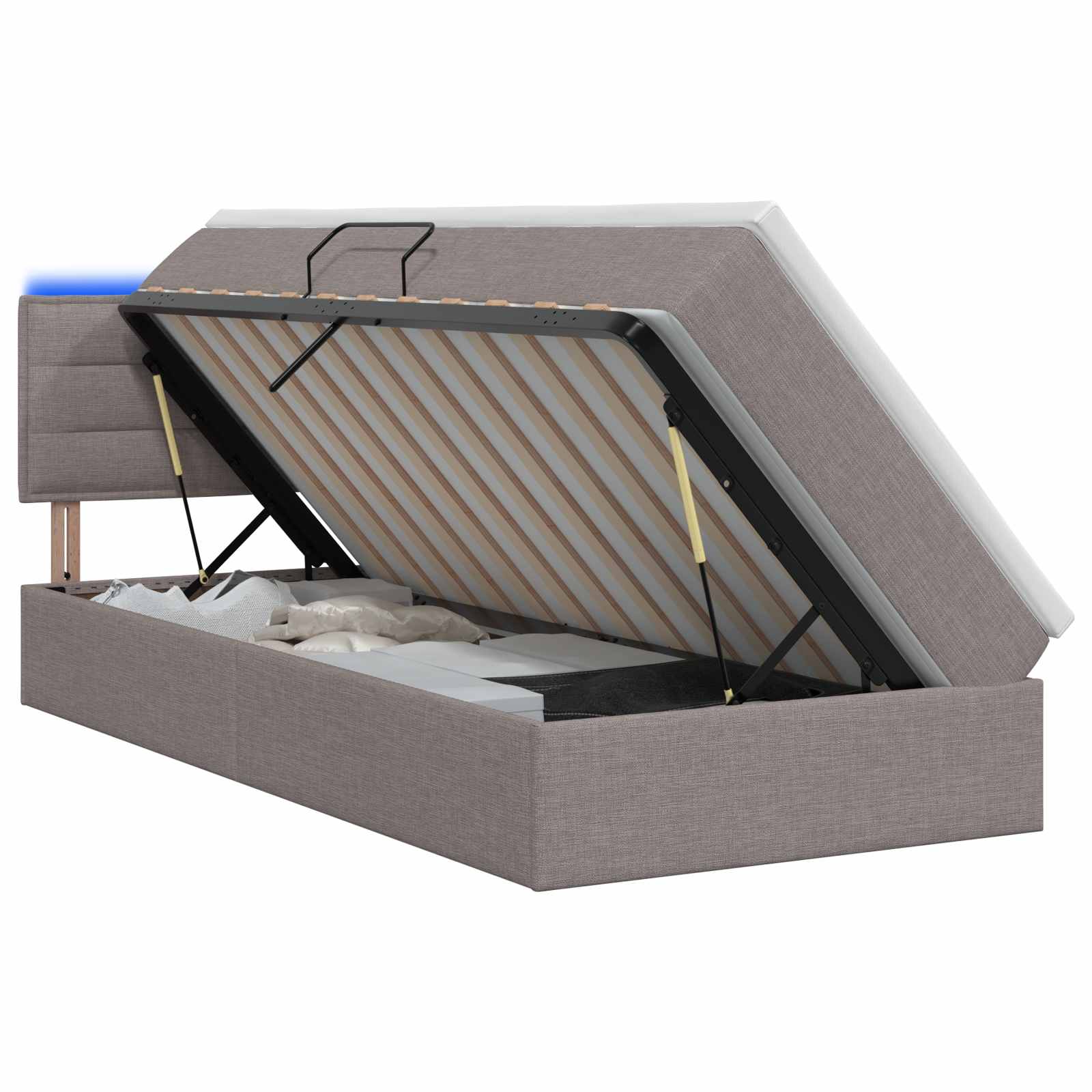 LED Opslagbed met Matras Taupe 90 x 190 cm Stof