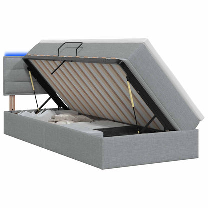 LED Opslagbed met Matras Lichtgrijs 90 x 200 cm Stof