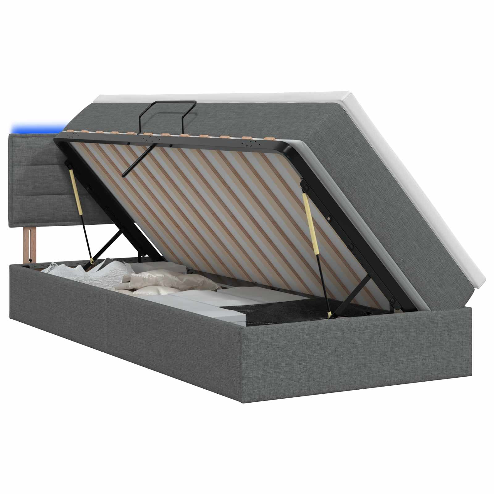 LED Opslagbed met Matras Donkergrijs 90 x 200 cm Stof