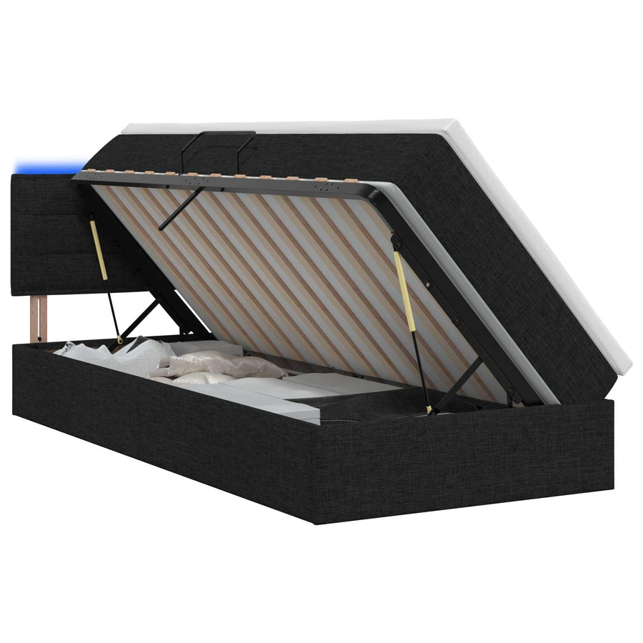 LED Opslagbed met Matras Zwart 90 x 200 cm Stof