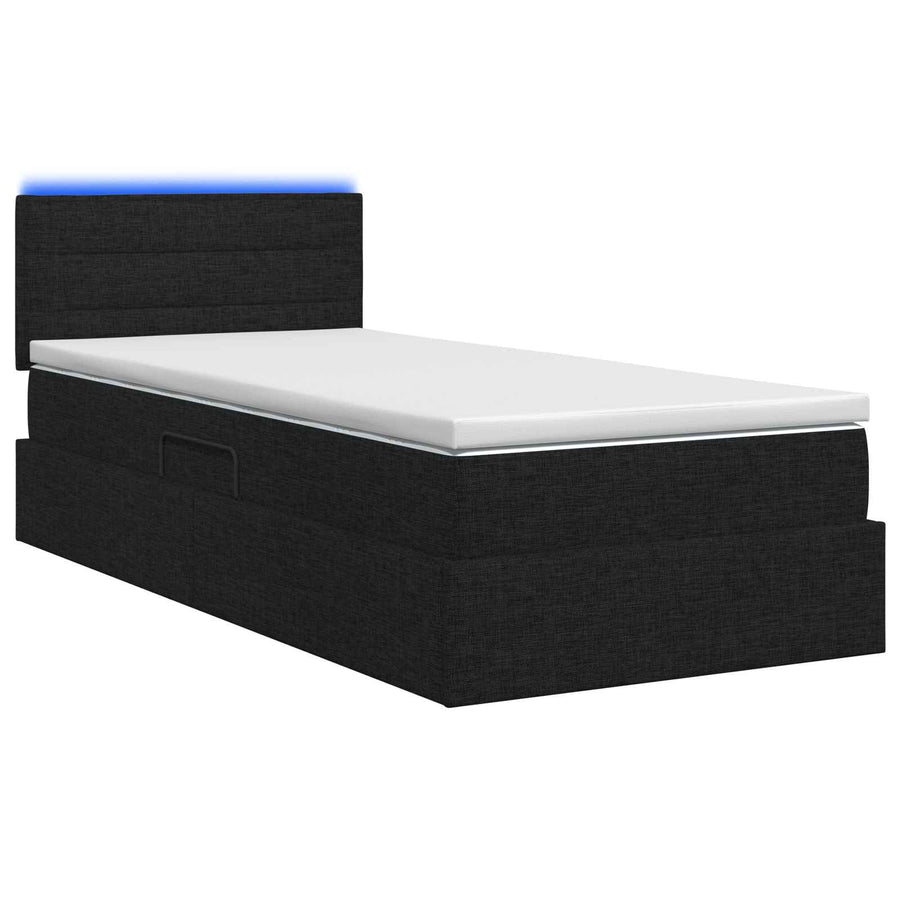 LED Opslagbed met Matras Zwart 90 x 200 cm Stof