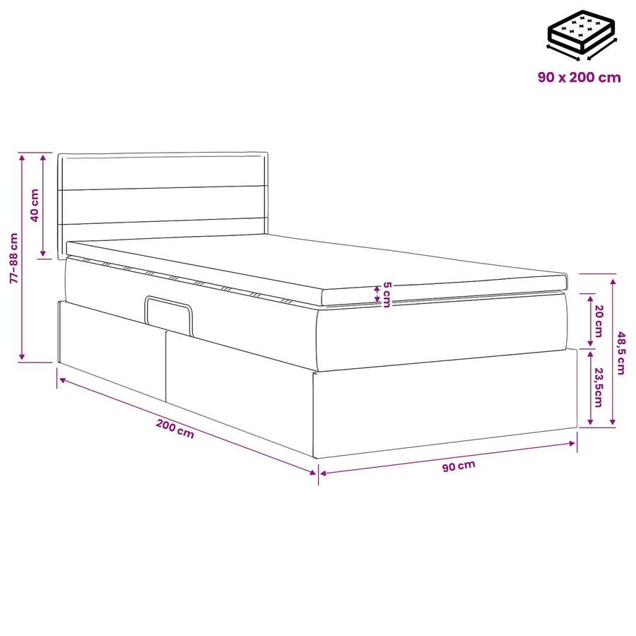 LED Opslagbed met Matras Zwart 90 x 200 cm Stof