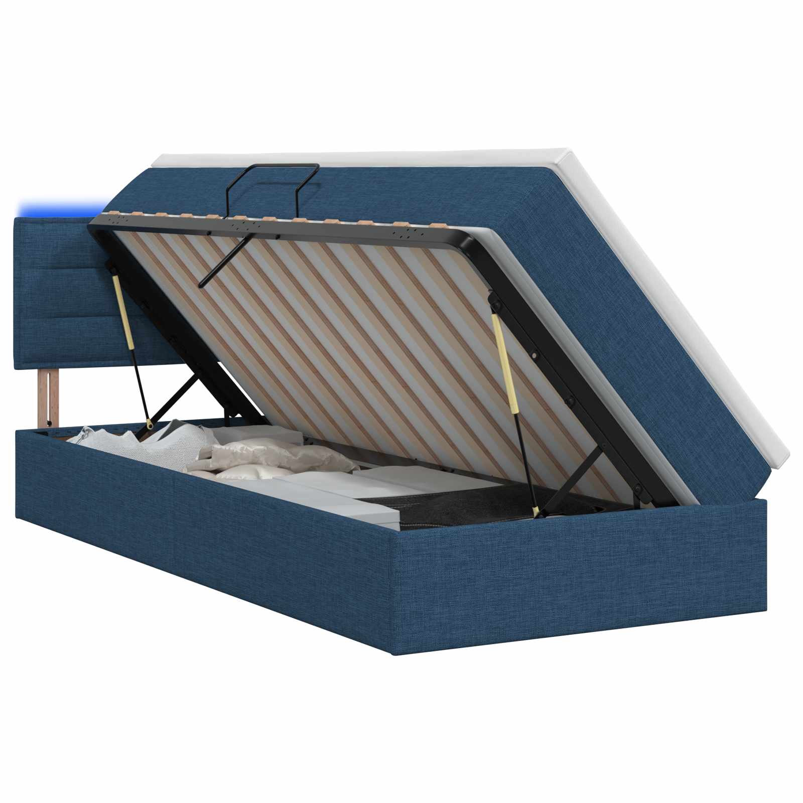 LED Opslagbed met Matras Blauw 90 x 200 cm Stof