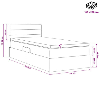 LED Opslagbed met Matras Lichtgrijs 100 x 200 cm Stof