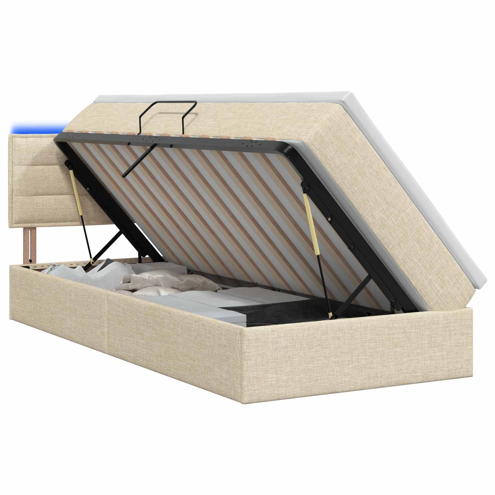 LED Opslagbed met Matras Crèmekleurig 100 x 200 cm Stof