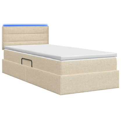 LED Opslagbed met Matras Crèmekleurig 100 x 200 cm Stof