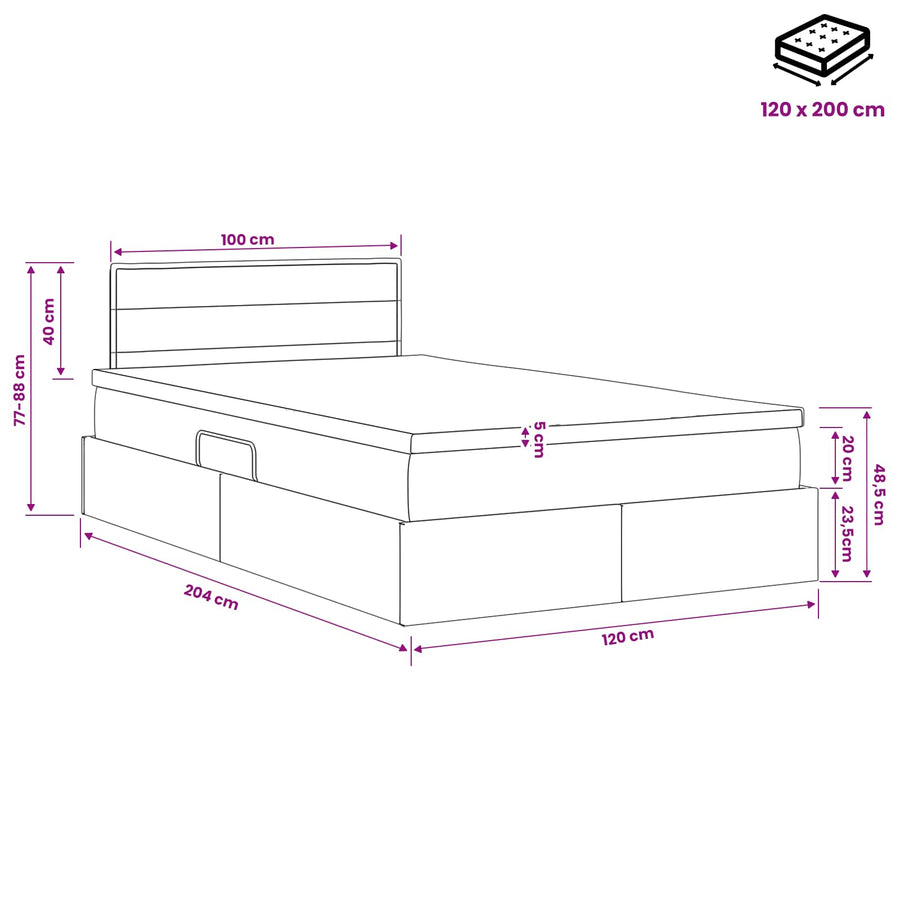 LED Opslagbed met Matras Zwart 120 x 200 cm Stof