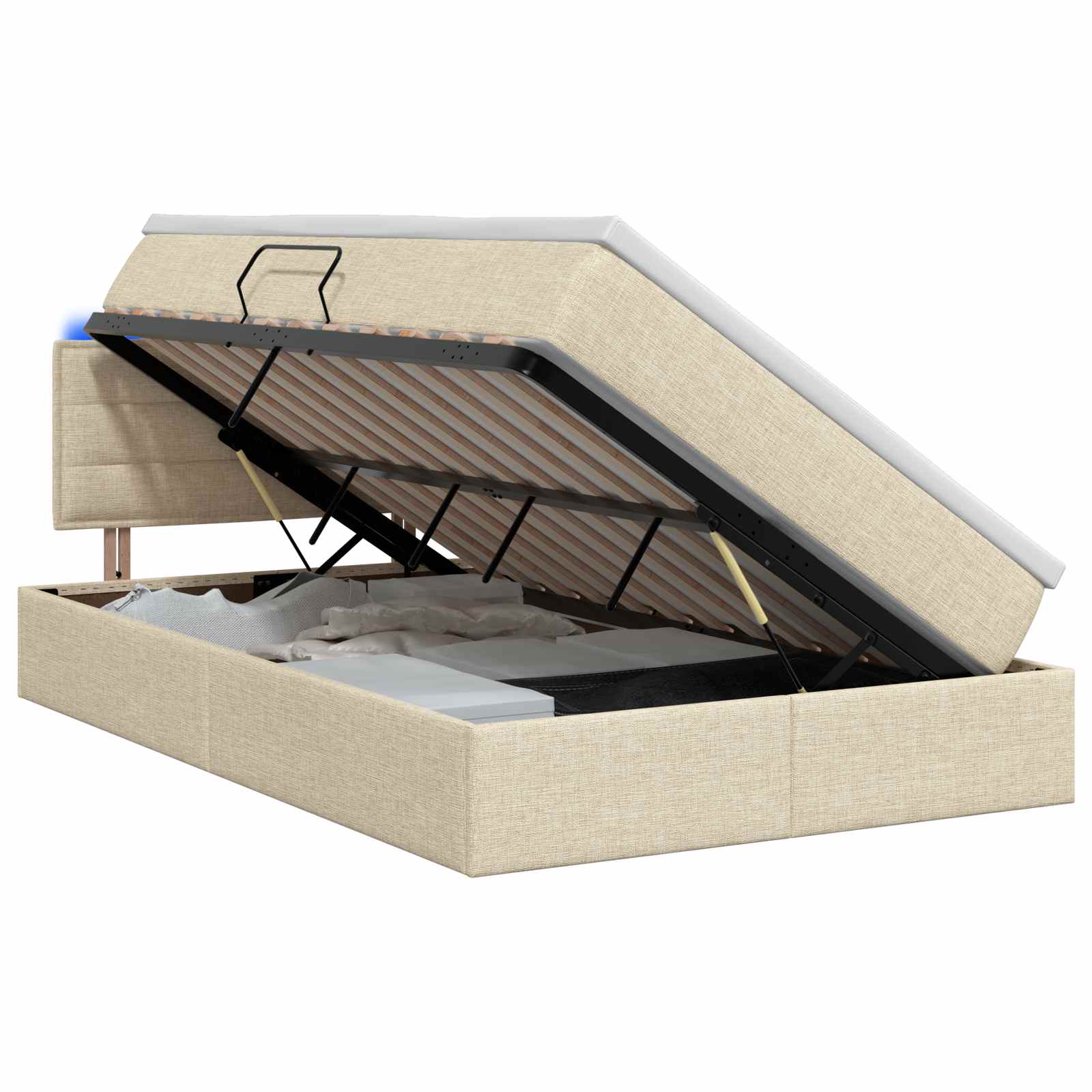 LED Opslagbed met Matras Crèmekleurig 120 x 200 cm Stof