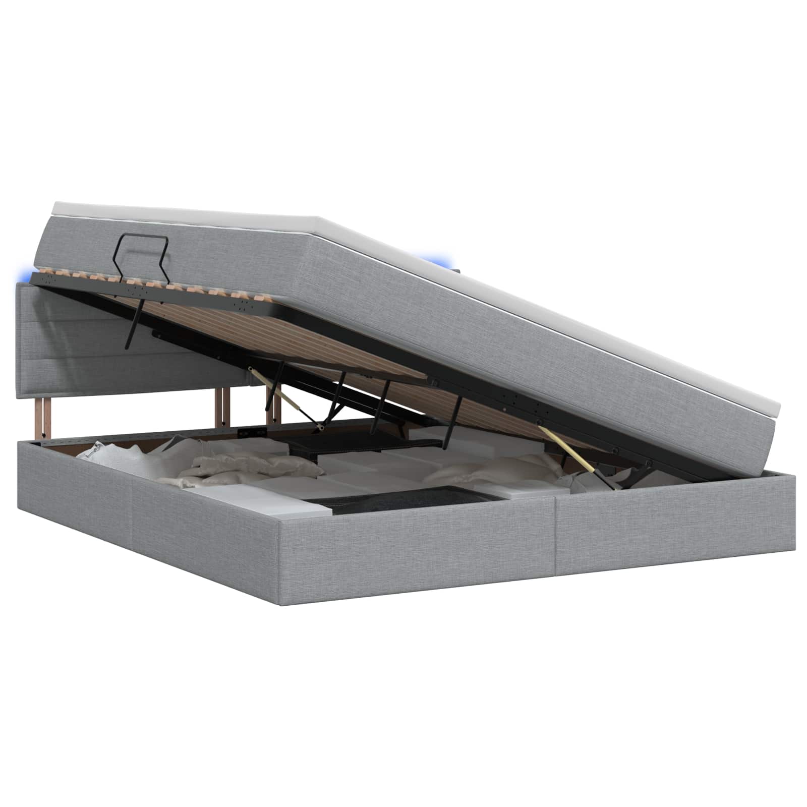 LED Opslagbed met Matras Lichtgrijs 140 x 190 cm Stof