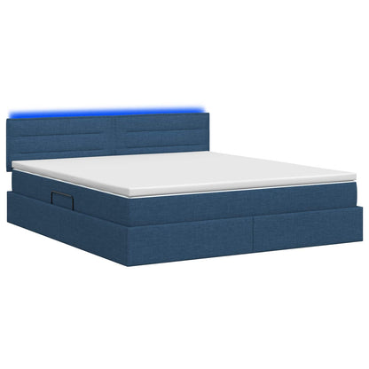 LED Opslagbed met Matras Blauw 140 x 200 cm Stof