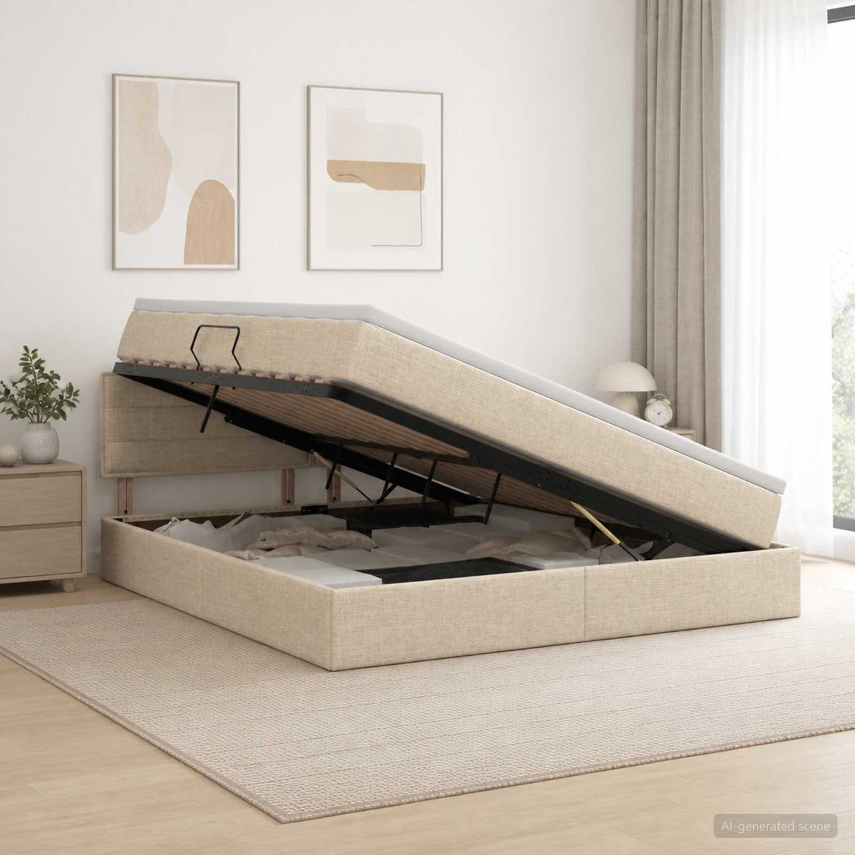 Opbergbed met matras Crèmekleurig 160 x 200 cm fluweel