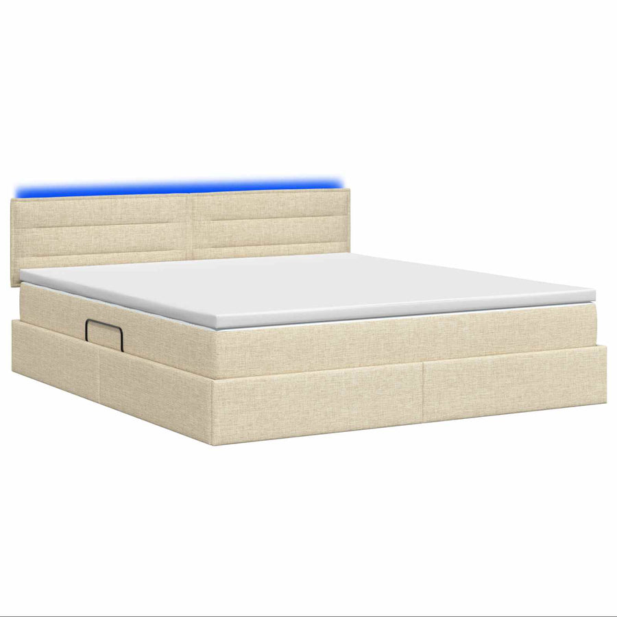 LED Opslagbed met Matras Crèmekleurig 180 x 200 cm Stof