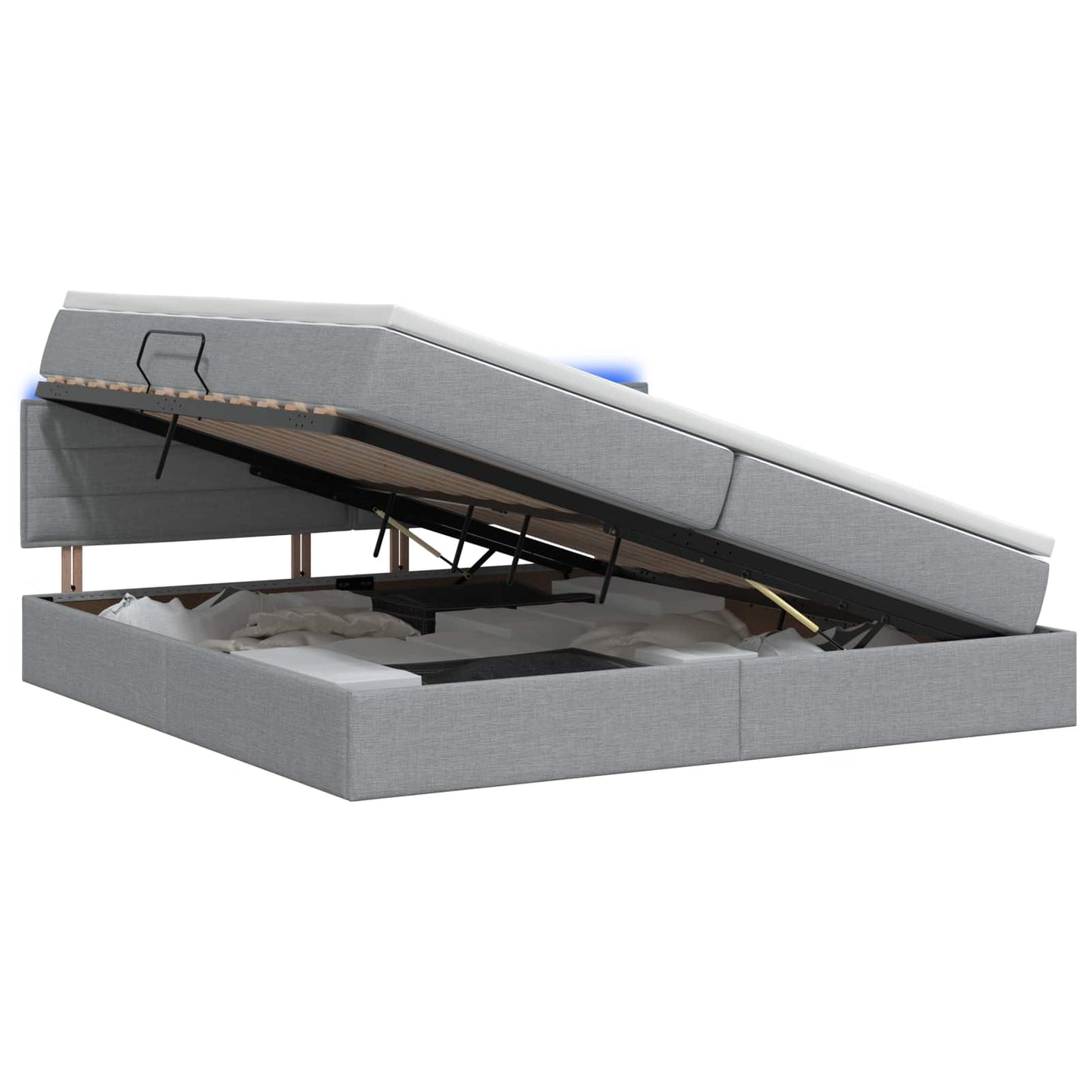LED Opslagbed met Matras Lichtgrijs 200 x 200 cm Stof