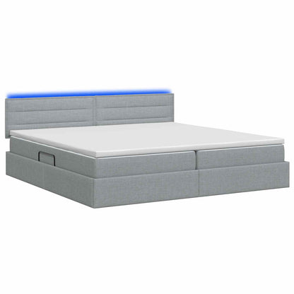 LED Opslagbed met Matras Lichtgrijs 200 x 200 cm Stof
