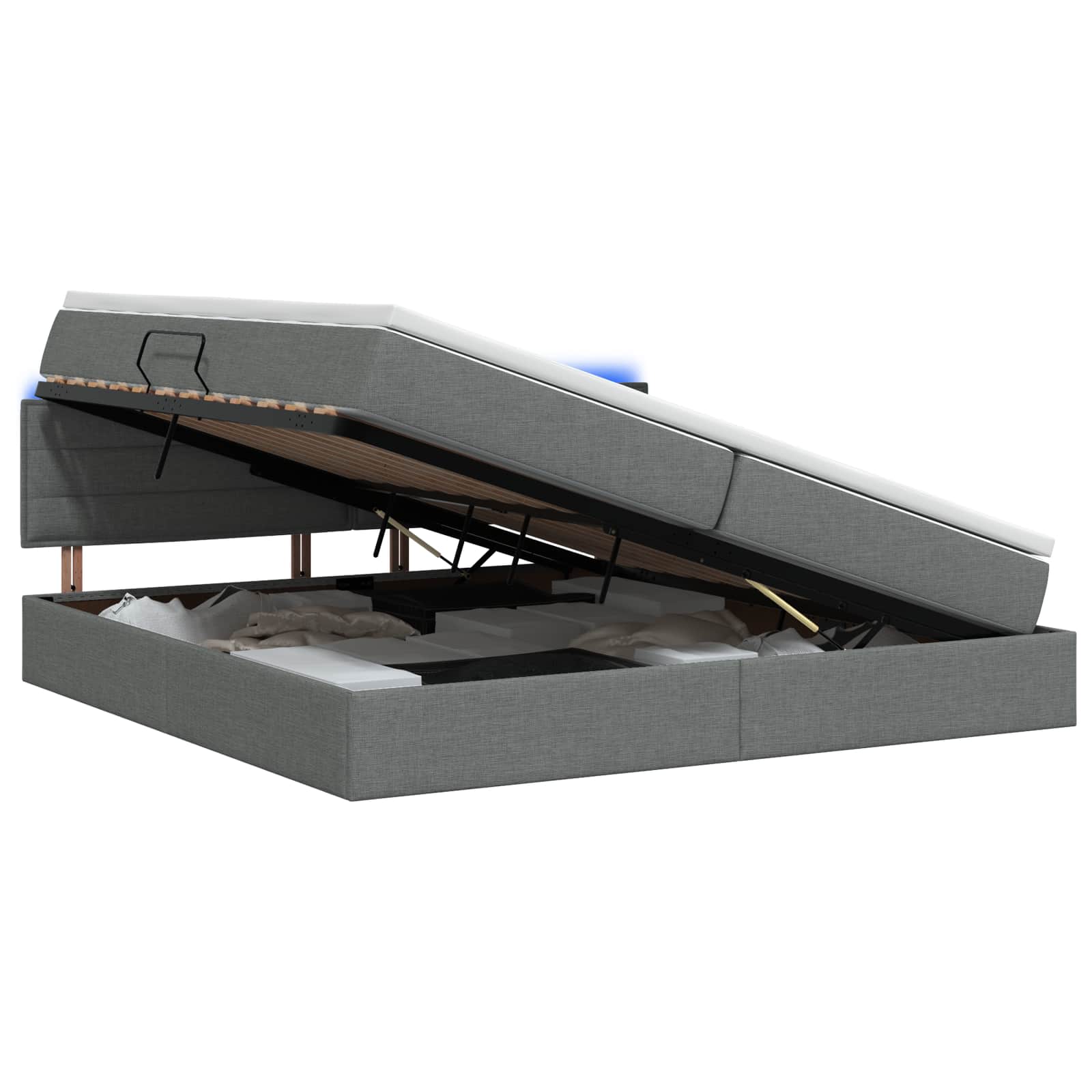 LED Opslagbed met Matras Donkergrijs 200 x 200 cm Stof