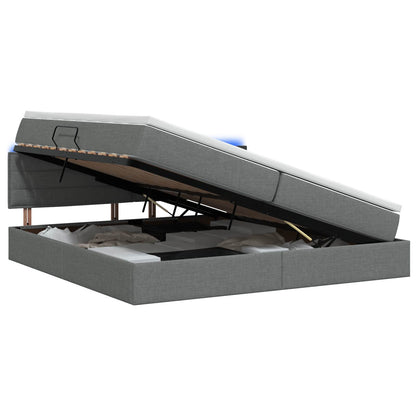 LED Opslagbed met Matras Donkergrijs 200 x 200 cm Stof