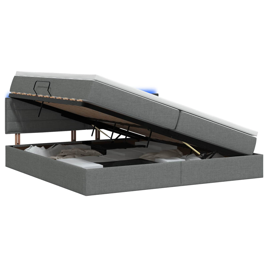 LED Opslagbed met Matras Donkergrijs 200 x 200 cm Stof