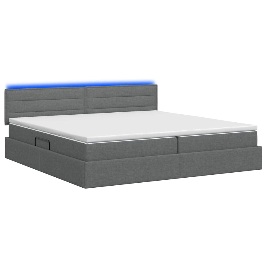 LED Opslagbed met Matras Donkergrijs 200 x 200 cm Stof