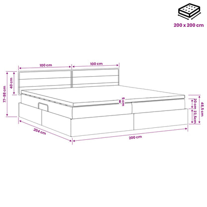 LED Opslagbed met Matras Donkergrijs 200 x 200 cm Stof