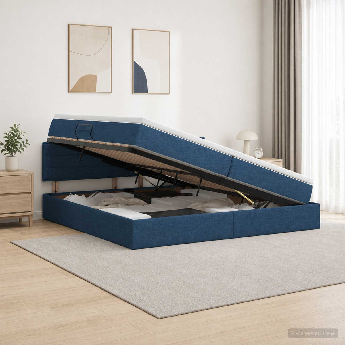 Opbergbed met matras met hoofdeinde Blauw 200 x 200 cm fluweel