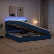 Opbergbed met LED blauw 200x200 cm stof