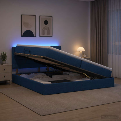 LED Opslagbed met Matras Blauw 200 x 200 cm Stof