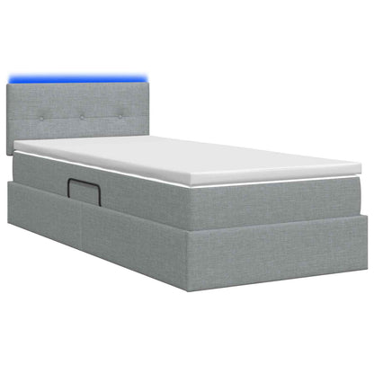 LED Opslagbed met Matras Lichtgrijs 90 x 190 cm Stof