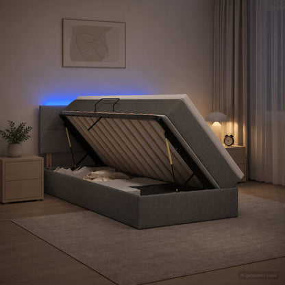 LED Opslagbed met Matras Donkergrijs 90 x 190 cm Stof