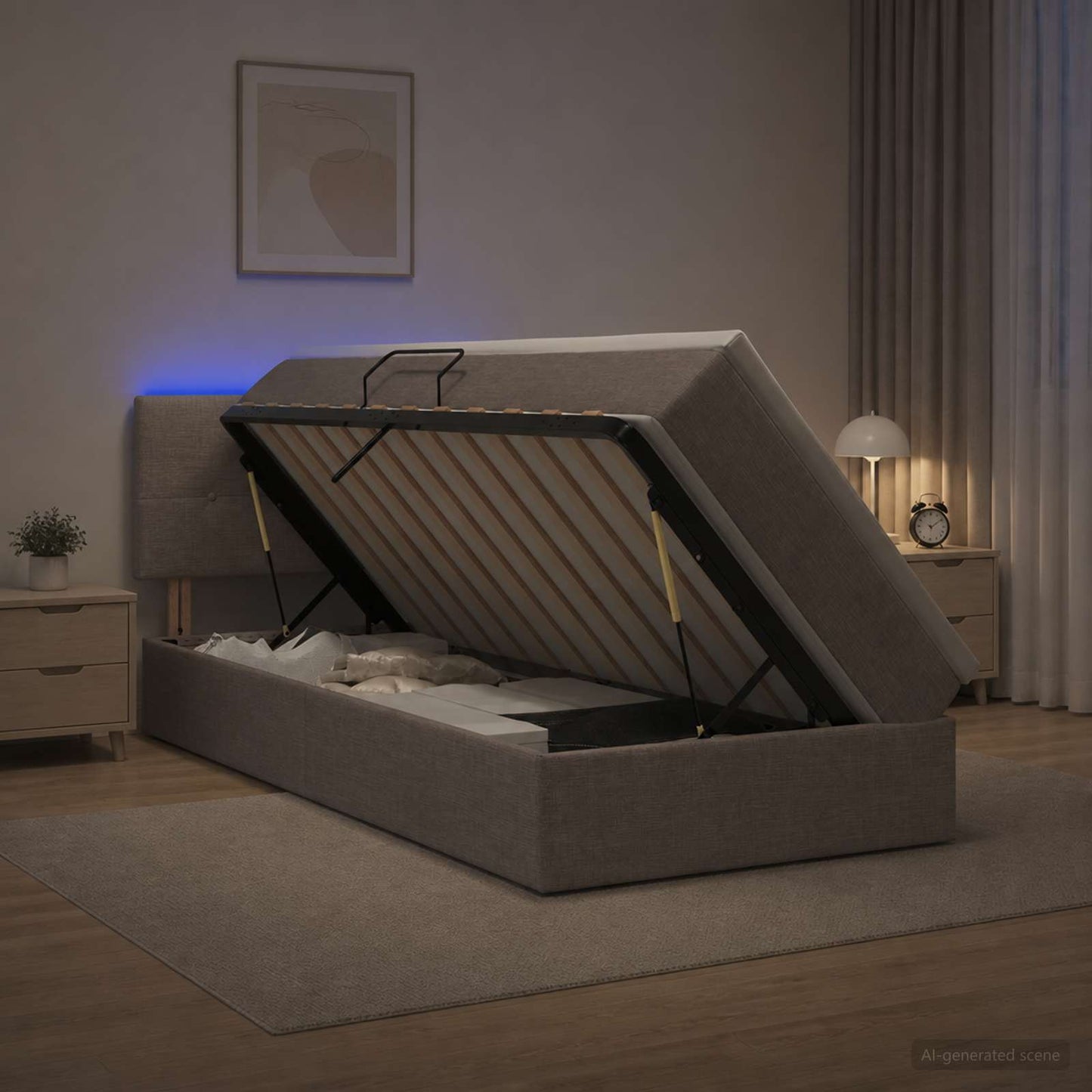 LED Opslagbed met Matras Taupe 90 x 200 cm Stof