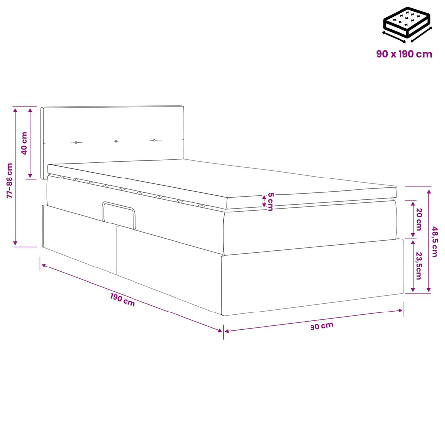 LED Opslagbed met Matras Taupe 90 x 190 cm Stof