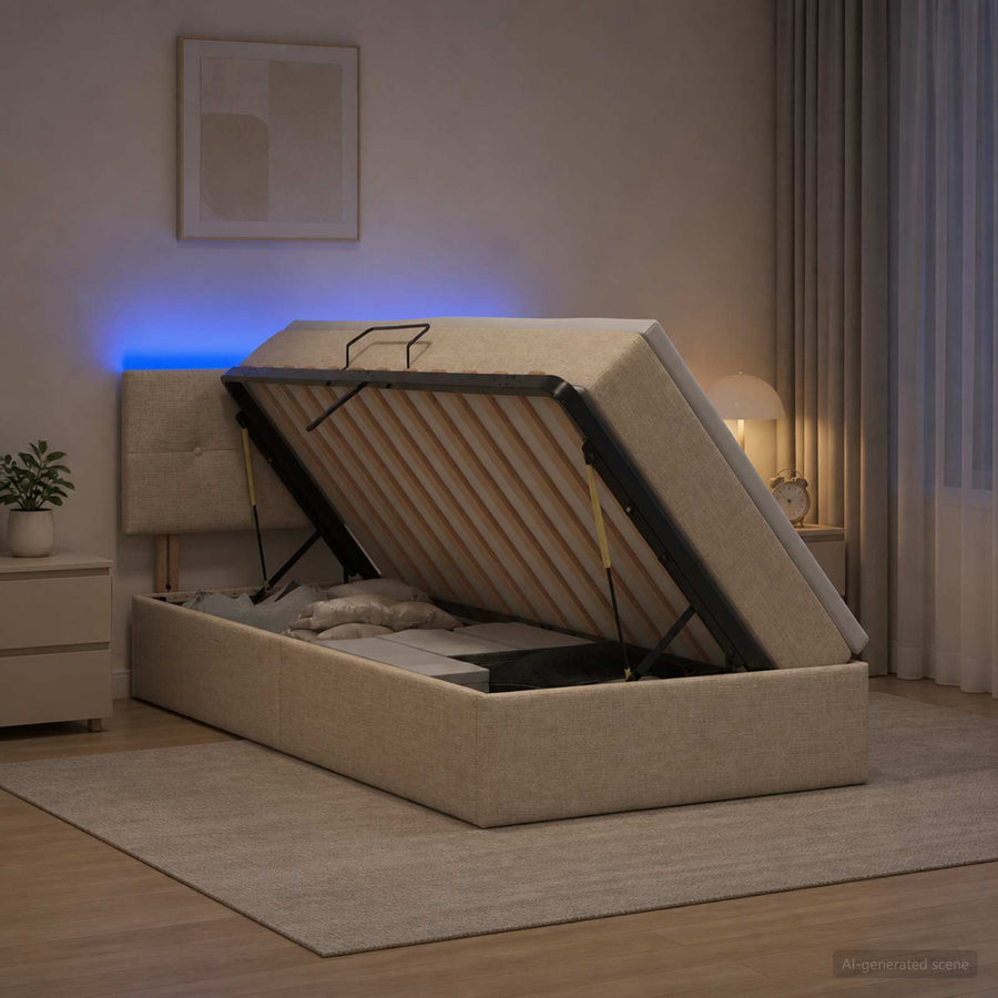 LED Opslagbed met Matras Crèmekleurig 100 x 200 cm Stof