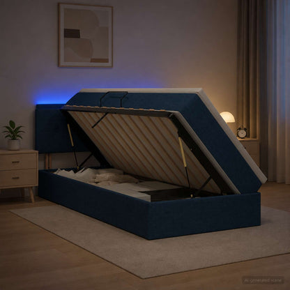 LED Opslagbed met Matras Blauw 100 x 200 cm Stof