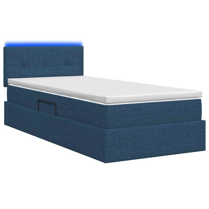 LED Opslagbed met Matras Blauw 90 x 190 cm Stof