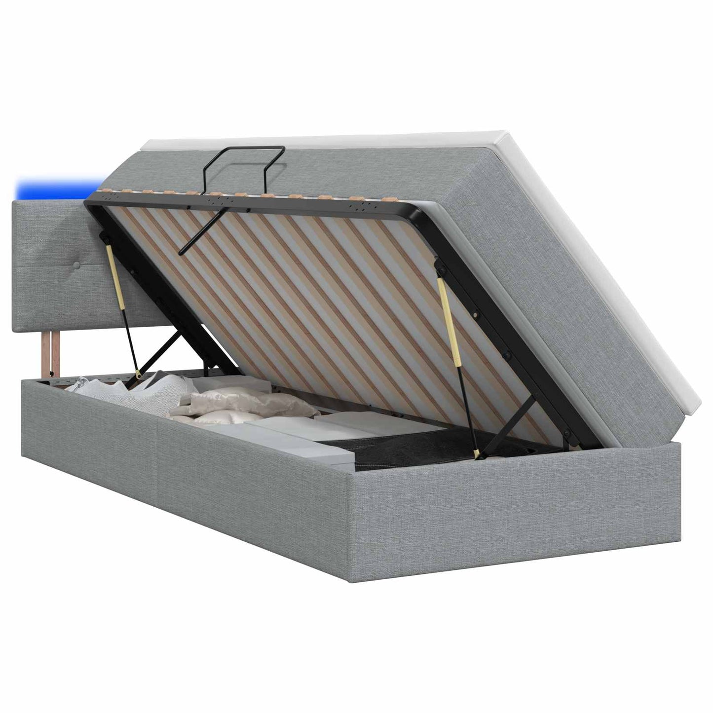 LED Opslagbed met Matras Lichtgrijs 90 x 200 cm Stof