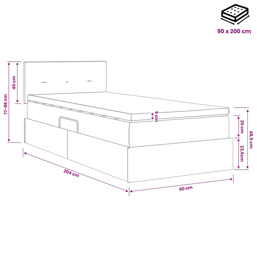 LED Opslagbed met Matras Donkergrijs 90 x 200 cm Stof